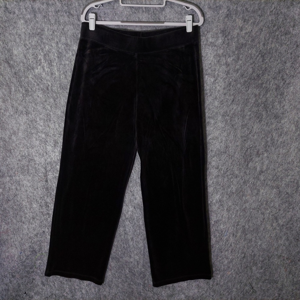 Talbots Pants M Womens Black Velour Wide Leg‎ Stretch Soft Casual Lounge Bottoms